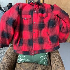 GAP Red and Black Plaid Bomber Jacket